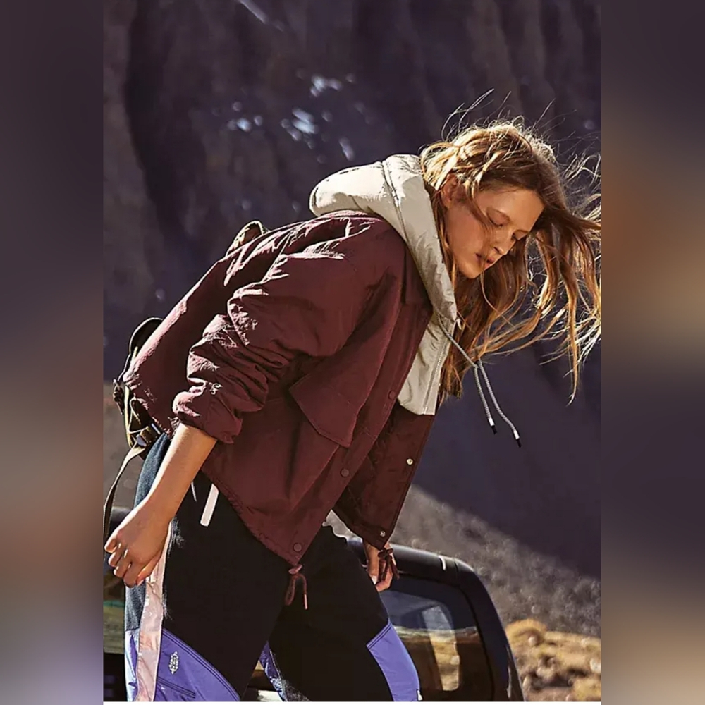 Free People Women’s Off The Bleachers Coaches Jacket in Wine Sz M MSRP $148